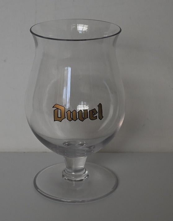DUVEL / plastic glas 33 cl met gouden opdruk, Verzenden, Gebruikt, Glas of Glazen, Duvel