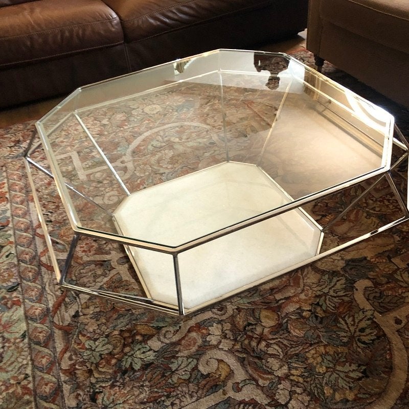 Eichholtz rvs-salontafel marmeren onderkant met glasplaat, Ophalen