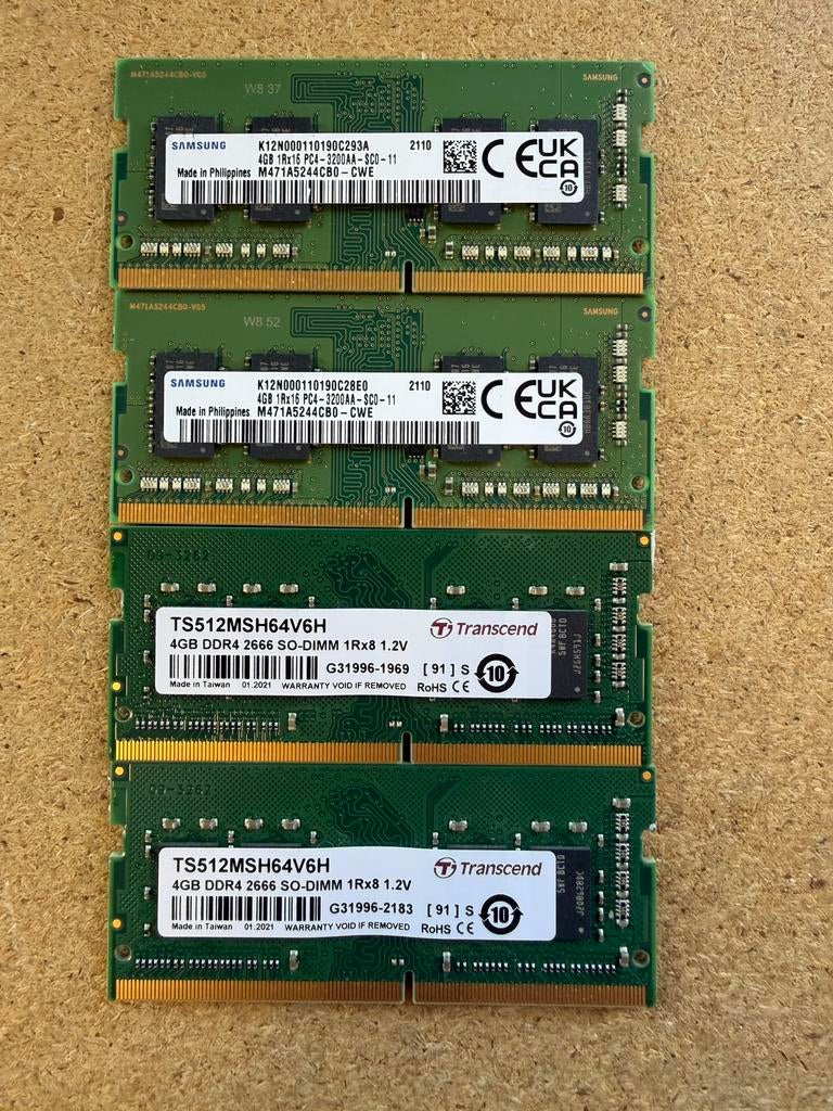 4x 4GB DDR4 SO-DIMM Laptop – 16GB totaal, Computers en Software, RAM geheugen, DDR4, Ophalen of Verzenden, Zo goed als nieuw, Laptop