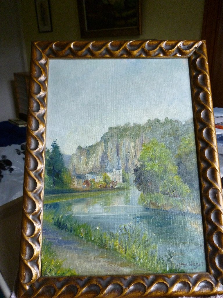 Schilderij „Oevers van de Maas”, Antiek en Kunst, Maritiem / water, Doek, Ophalen of Verzenden, Gesigneerd