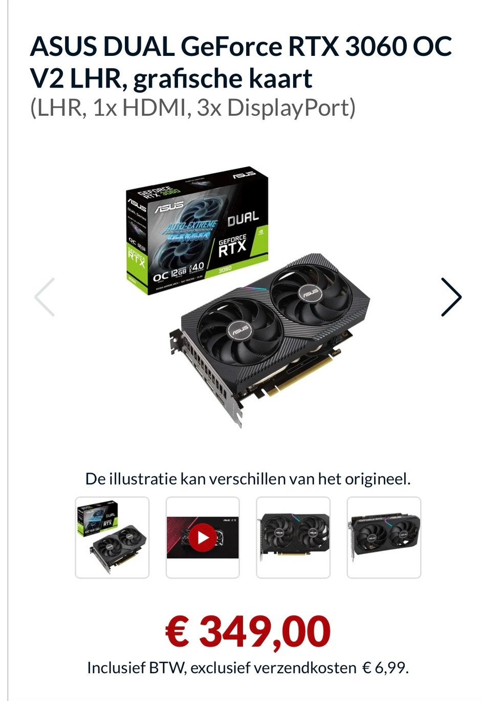 Asus dual geforce rtx 3060 oc 12gb vram, Computers en Software, Videokaarten, Ophalen, Zo goed als nieuw