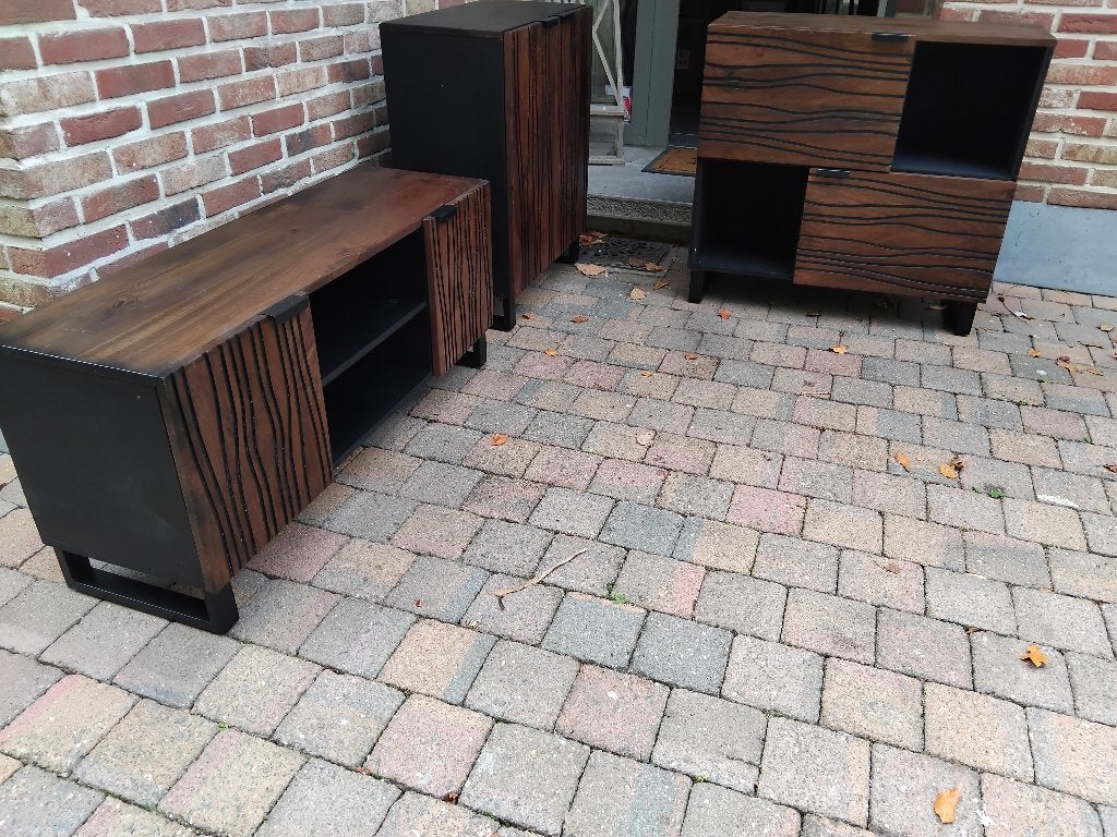 TV kast + commode + 2 deurskast massief mango en staal nieuw, Ophalen, Zo goed als nieuw