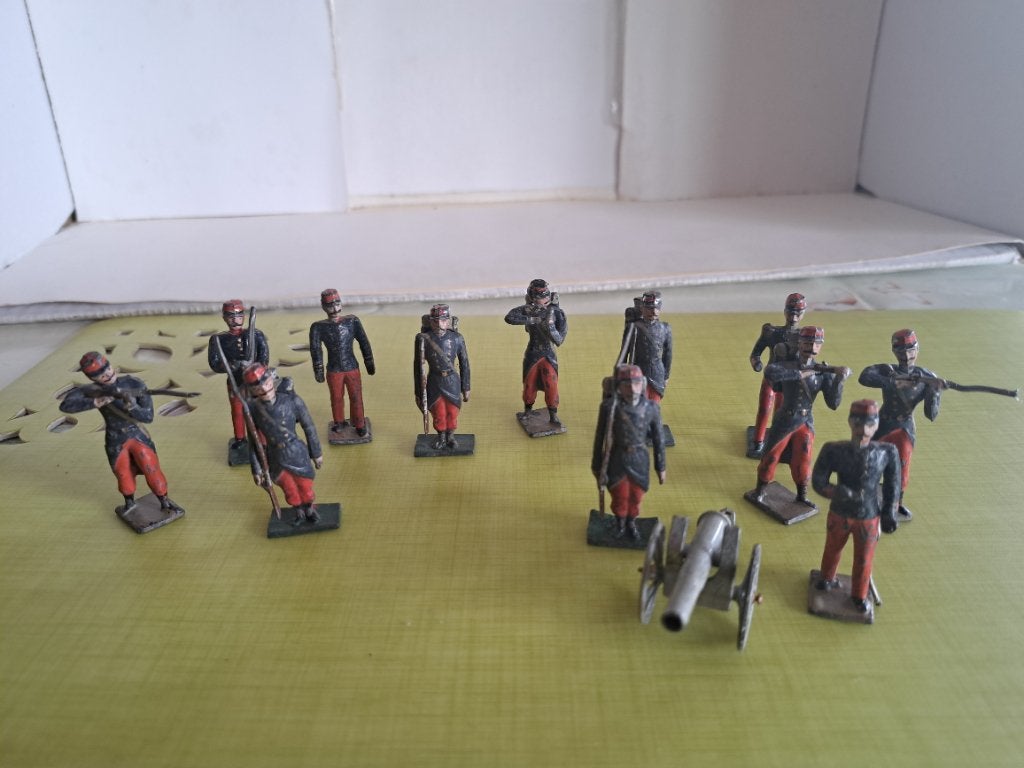 12 soldats de plomb infanterie française et canon SR, Enlèvement ou Envoi, Utilisé