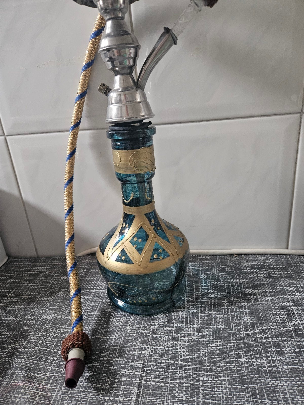 Chicha / Narguilé traditionnel Égyptien Bleu et Doré – NEUF, Enlèvement, Verre