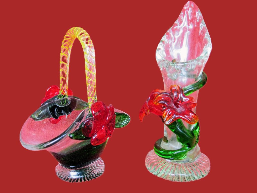Murano duo mooie bonbonnière + bloemvaas., Ophalen