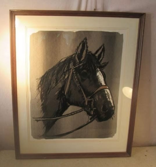 Aquarelle magnifiquement peinte - Tête de cheval - Signée, Enlèvement ou Envoi, Aquarelle, Encadré, Animaux