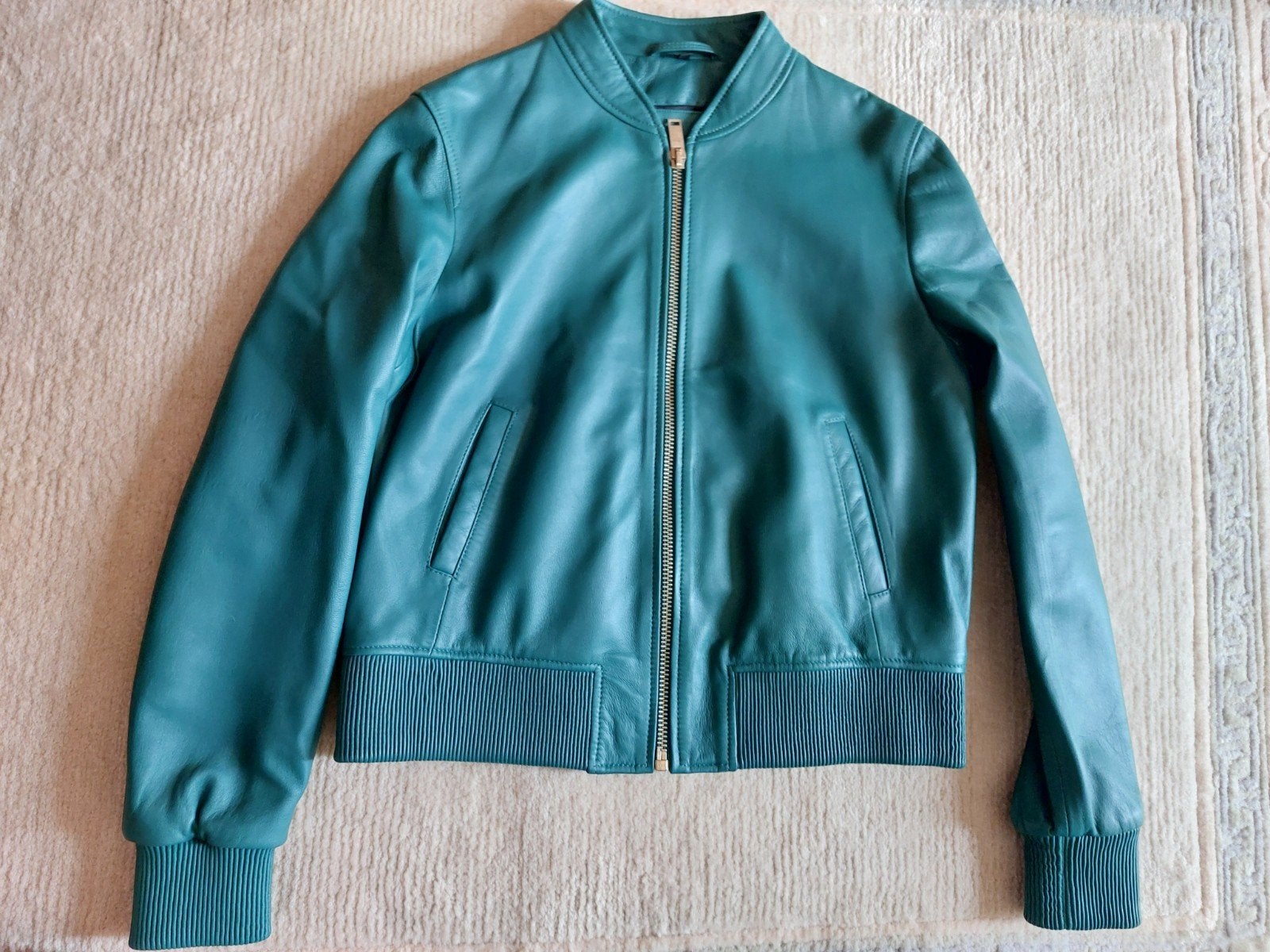 Damesvest in groen leder, Massimo Dutti, Zo goed als nieuw, Groen, Ophalen