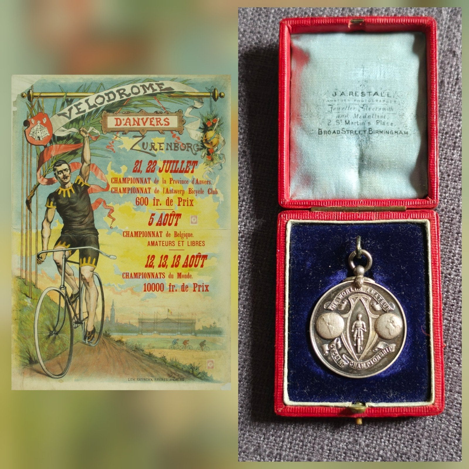 medaille zilver Wereldkampioenschap 1894 Wielrennen Antwerp, Postzegels en Munten, Penningen en Medailles, Ophalen of Verzenden