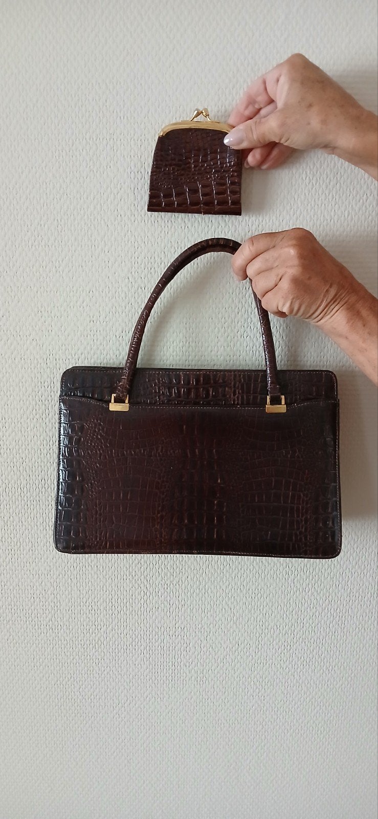 Vintage oude leren handtassen, Enlèvement, Noir, Sac à main