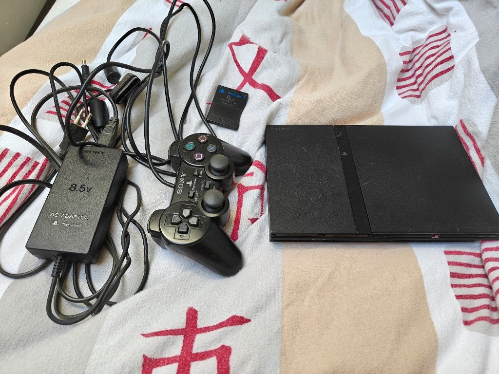 Playstation 2 slim, Games en Spelcomputers, Ophalen, Gebruikt, Zwart, Met geheugenkaart