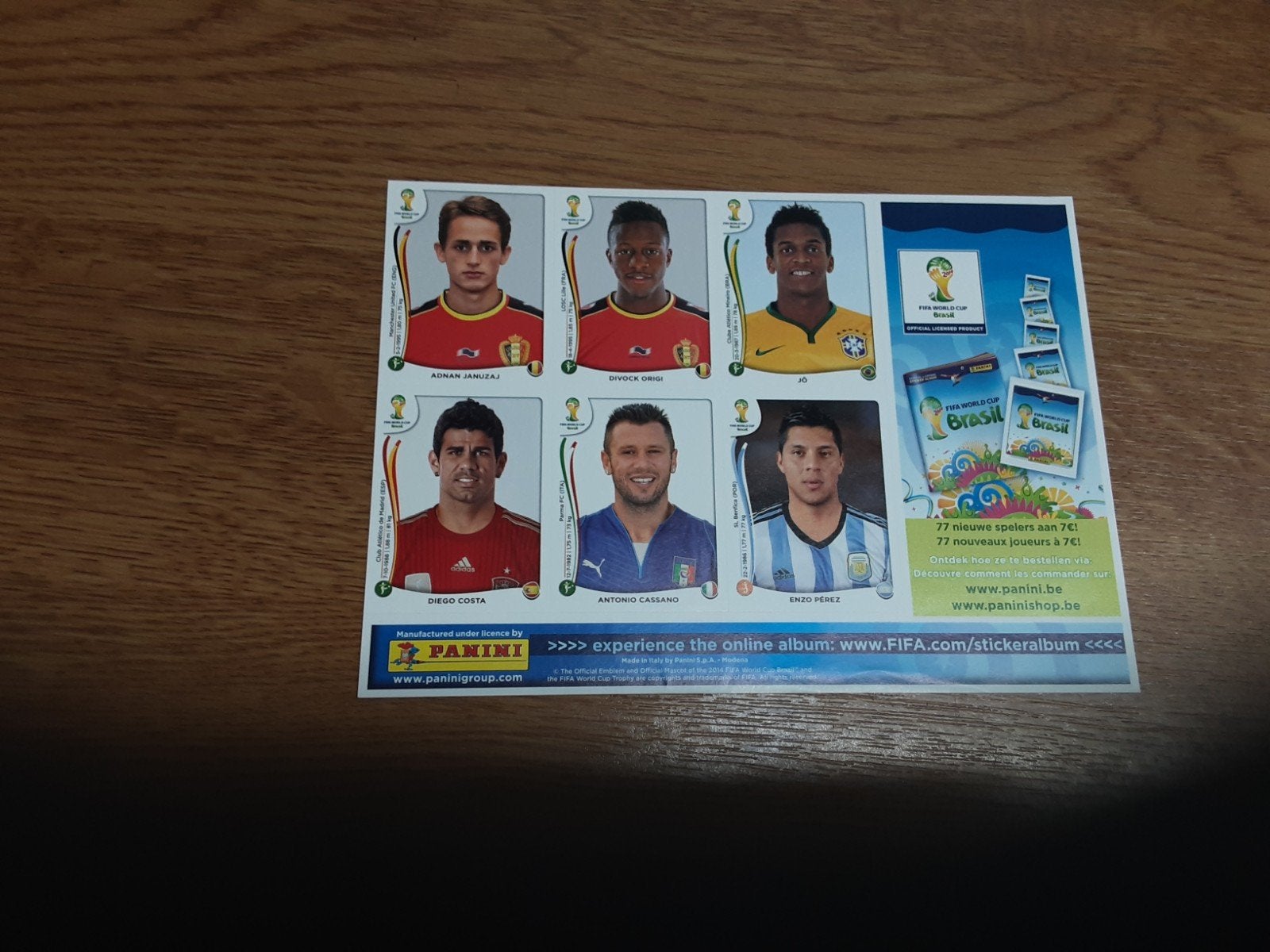 Panini Brasil 2014 3 feuilles différentes, Enlèvement ou Envoi