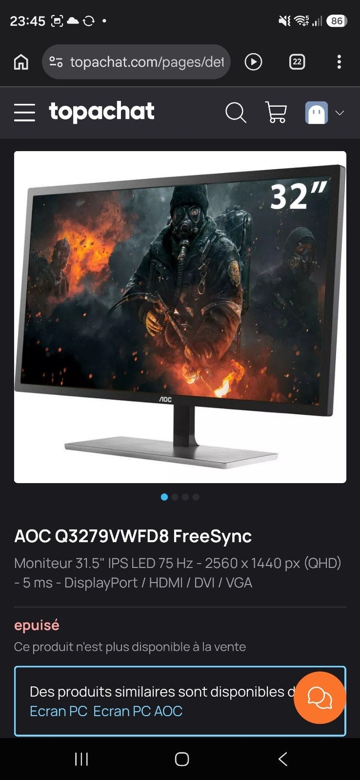 AOC Q3279VWFD8 FreeSync
Moniteur 31.5" IPS LED 75 Hz - 2560, Informatique & Logiciels, IPS, 61 à 100 Hz, AOC, Enlèvement