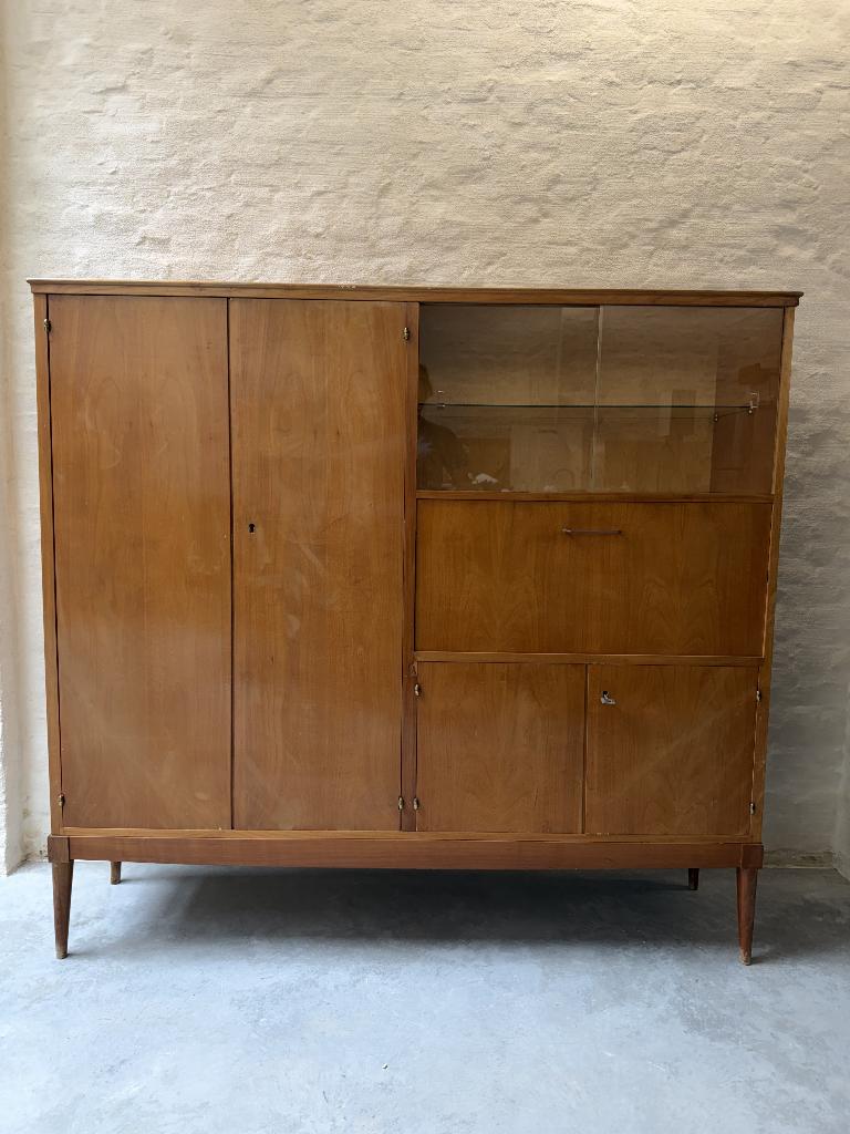 Buffet moderne vintage avec vitrine, années 1950/60, Enlèvement, Utilisé, Avec tablette(s)