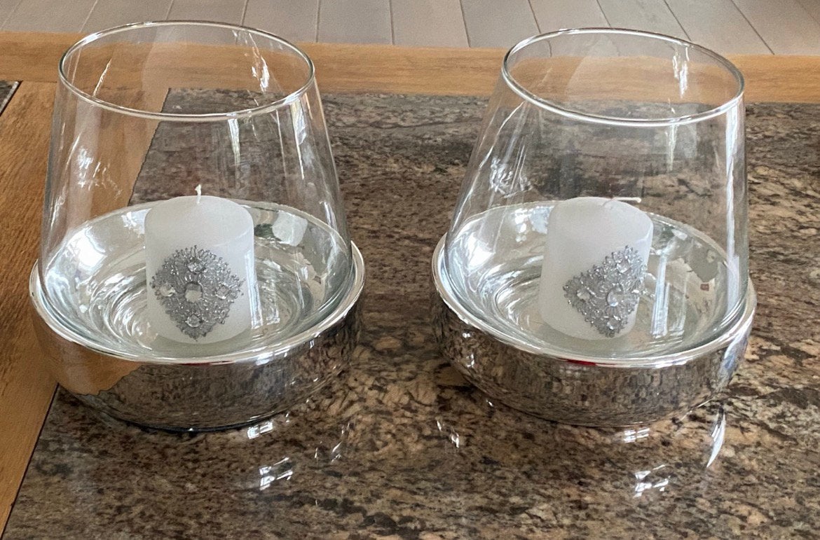 Paire de photophores décoratifs en verre et porcelaine, Enlèvement, Comme neuf