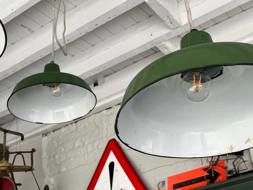4 vintage frans industriële plafondlampen, Huis en Inrichting, Ophalen, Gebruikt, Metaal, Vintage