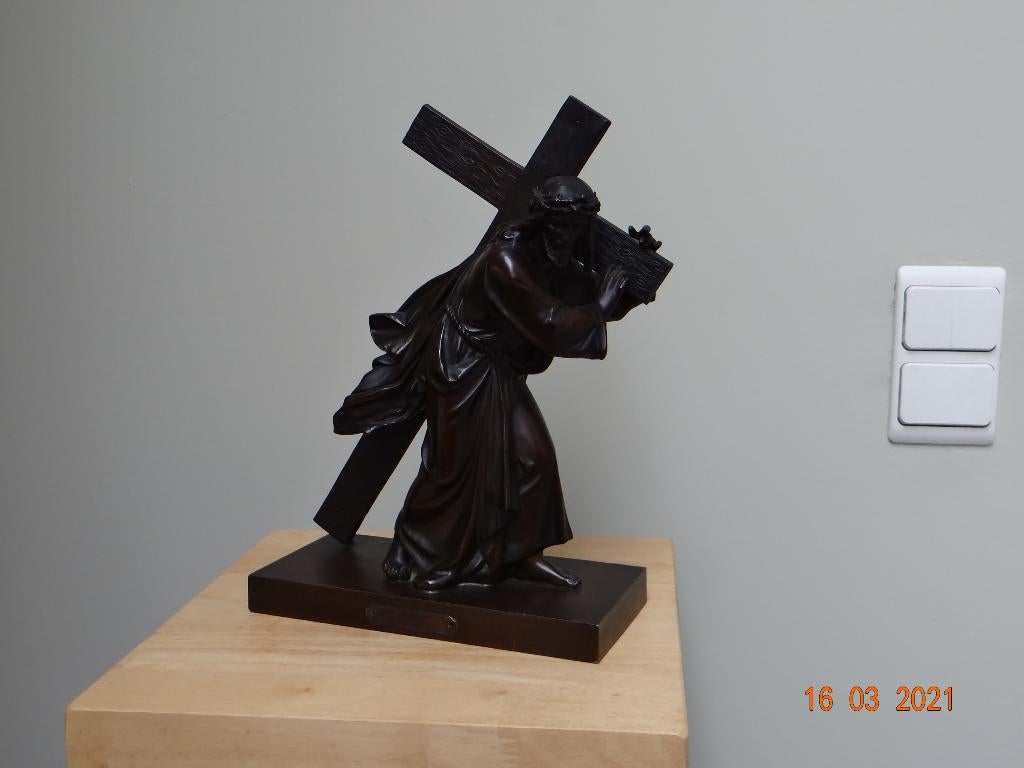 brons: christus draagt kruis getekend laurent, Antiek en Kunst, Antiek | Brons en Koper, Ophalen of Verzenden, Brons