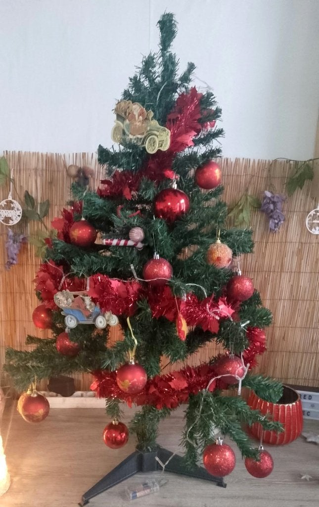 sapin de noël 1m10 avec décos, Diversen, Ophalen, Gebruikt