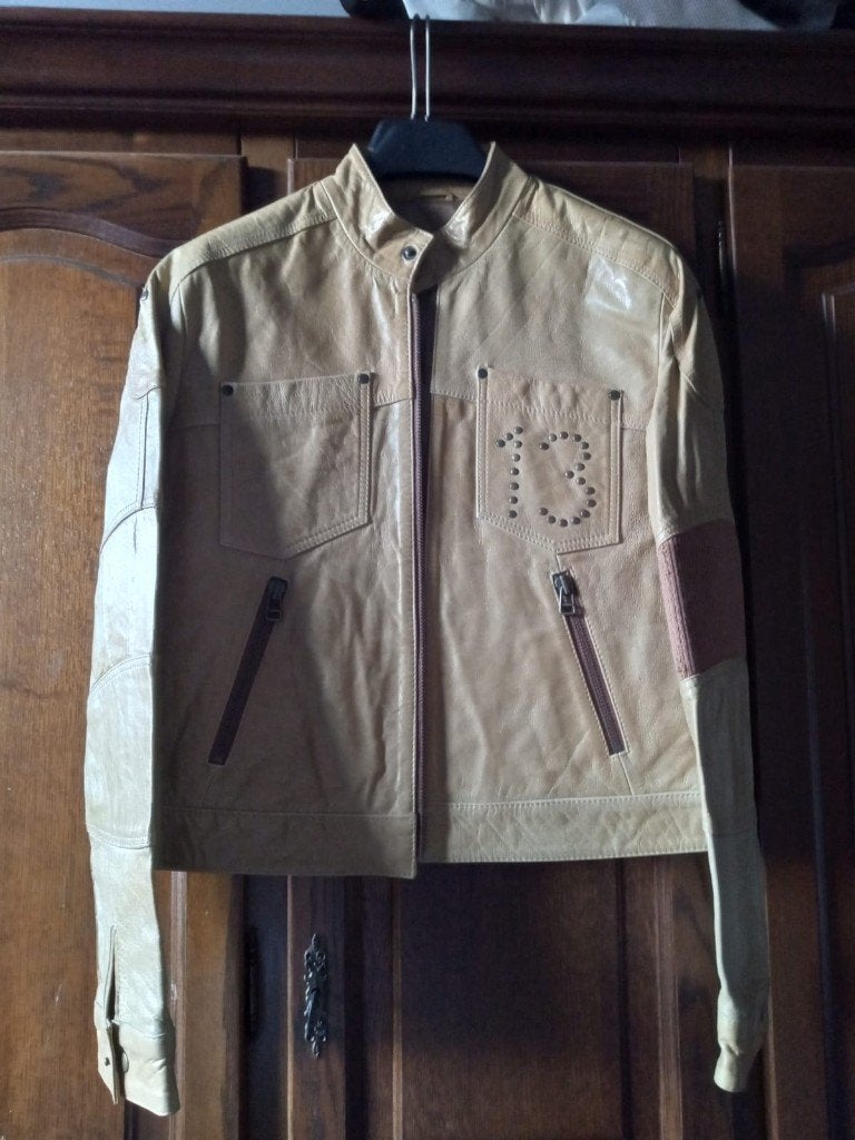 Korte lederen jas Avenue 13 maat M NIEUWSTAAT, Kleding | Heren, Andere, Maat 48/50 (M), Beige, Ophalen of Verzenden
