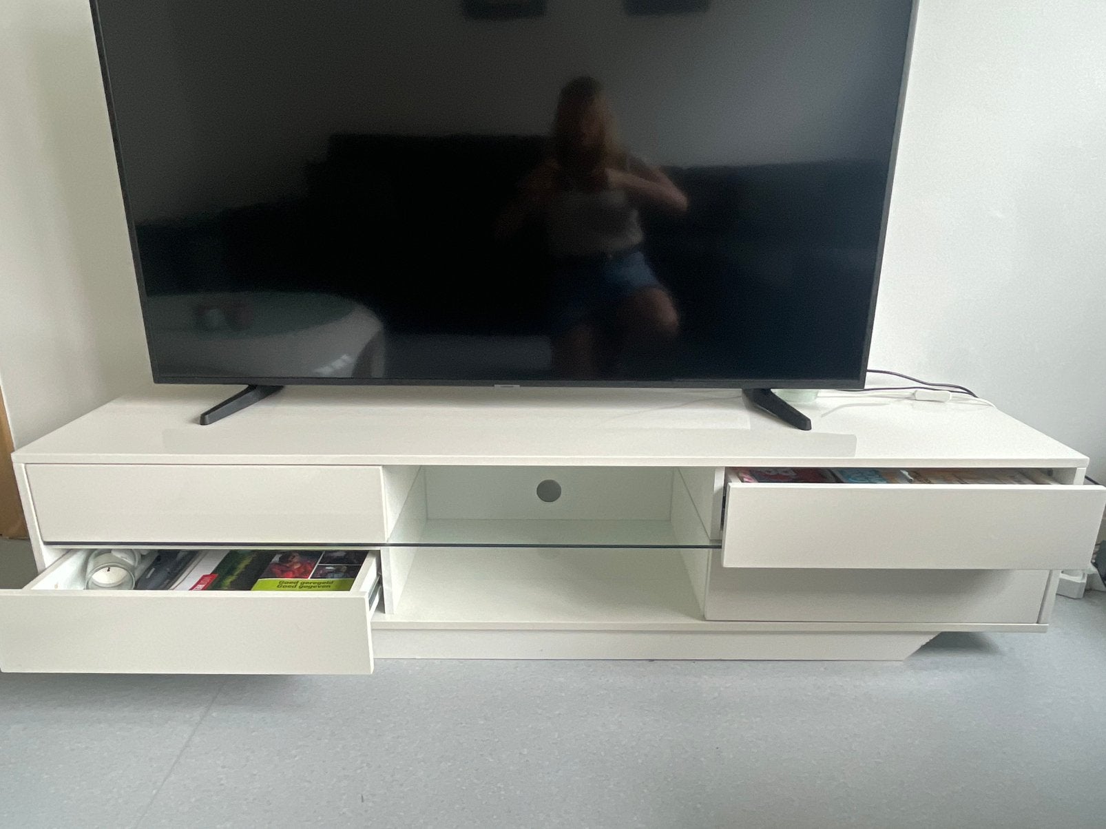 Meuble TV blanc, Maison & Meubles, Enlèvement, Comme neuf