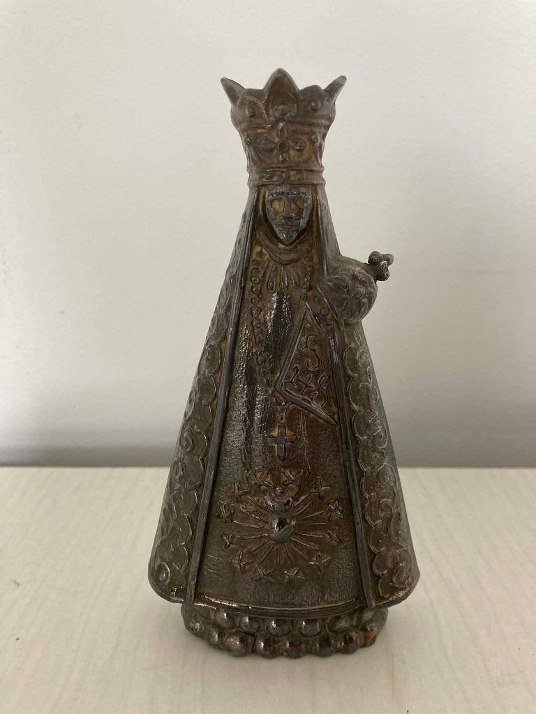 Beeldje Maria met Kind in brons of metaal (14 cm), Ophalen of Verzenden, Gebruikt, Beeld(je), Christendom | Katholiek