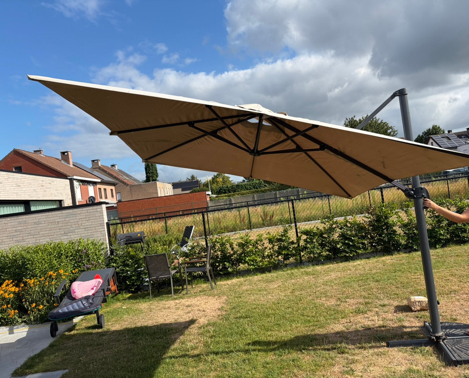 Zweefparasol luxor 3mx3m incl voet met betonblokken, Tuin en Terras, Ophalen, Zweefparasol, 3 tot 4 meter, Verstelbaar