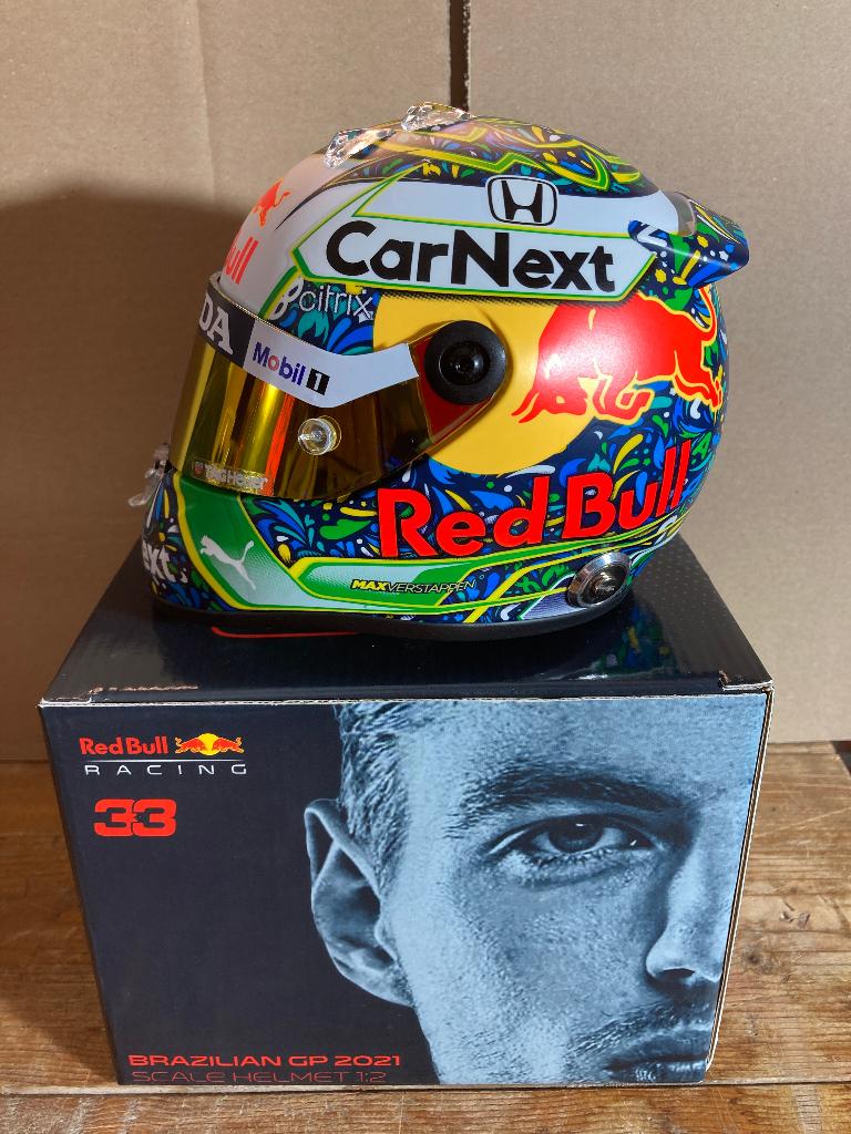 Max Verstappen 1:2 helm 2021 Brazilië Red Bull Racing RB16, Verzamelen, Ophalen of Verzenden, Nieuw, Formule 1