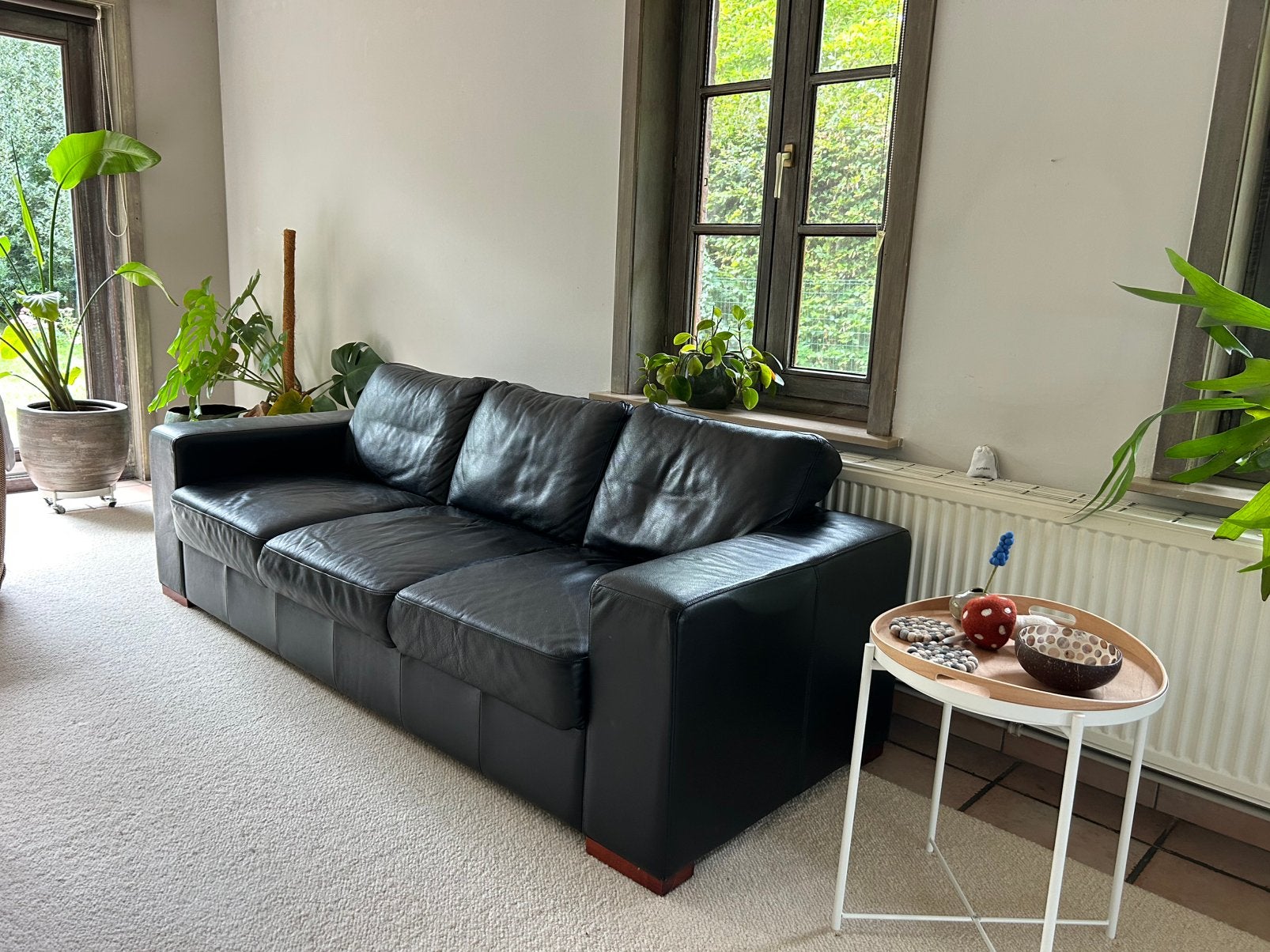 Lederen driezits en tweezits zetel gratis op te halen, Maison & Meubles, Canapés | Salons, Quatre personnes ou plus, Banc droit