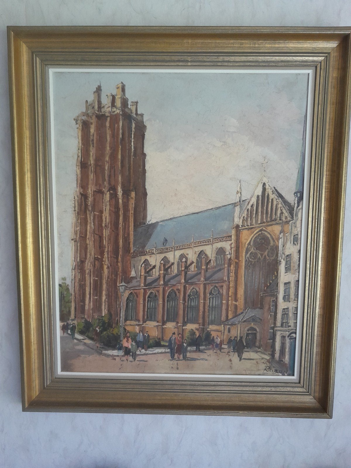 De sint Romoutstoren Mechelen, Ophalen, Gesigneerd, Doek