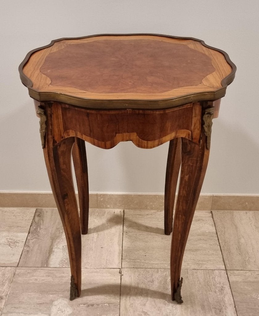 Bijzetafel in Marquetterie met brons beslag., Zo goed als nieuw, 60 cm of meer, Hout, 55 tot 75 cm