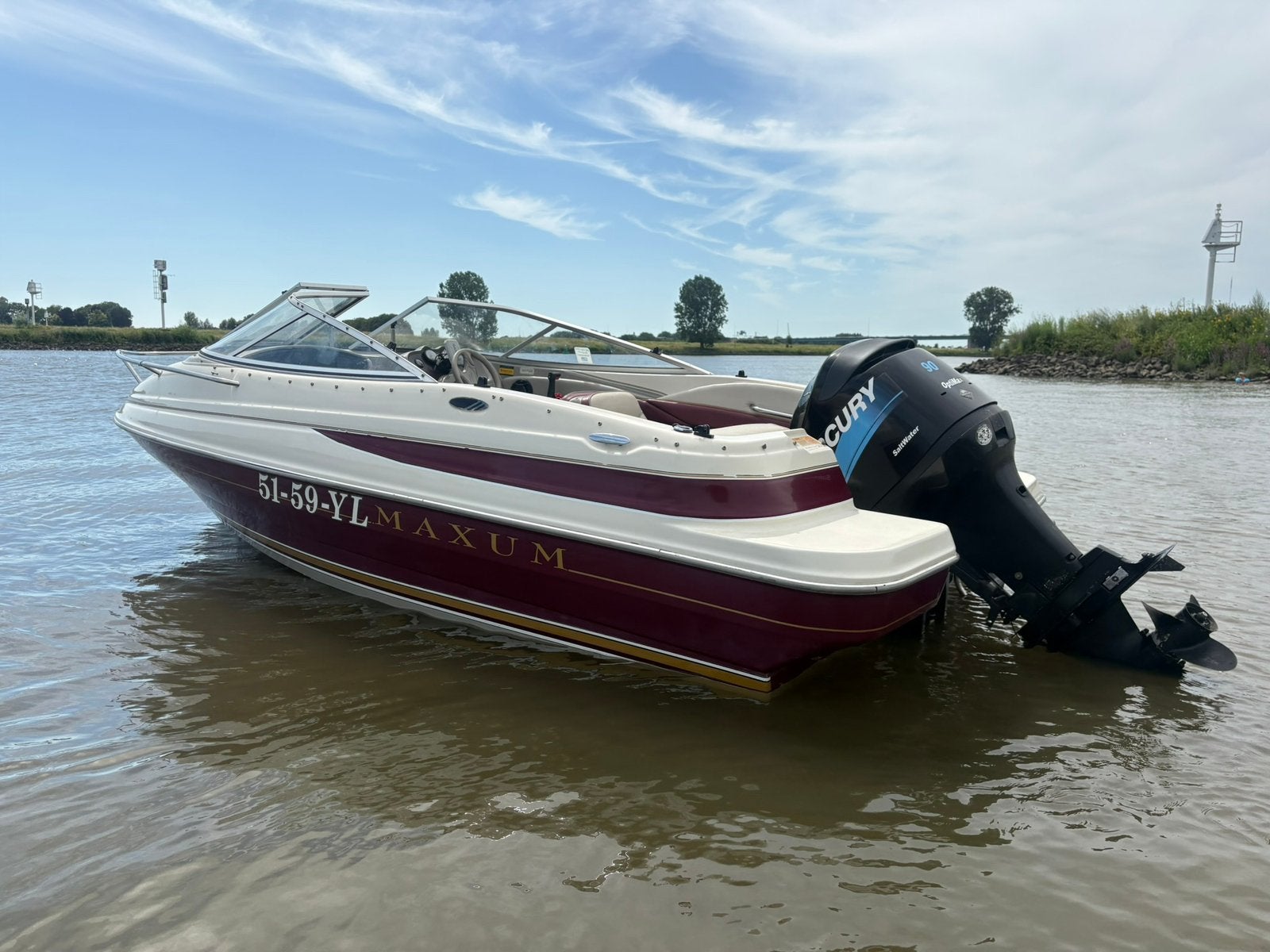 Maxum 1700 XC Cuddy met Mercury 90 optimax, Ophalen, Overige merken, Gebruikt, Elektrische start