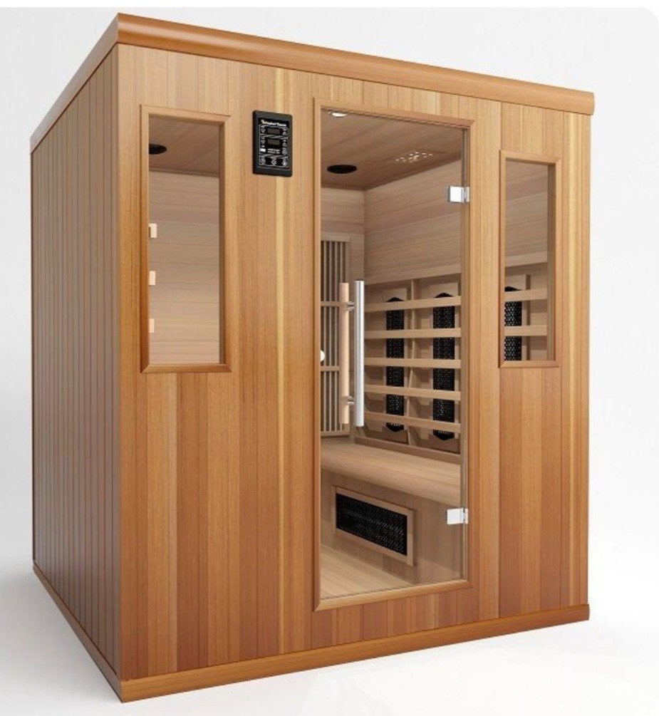 Sauna + infrarouge 6 pers (état neuf!), Sport en Fitness, Sauna, Ophalen, Zo goed als nieuw, Infrarood, Complete sauna