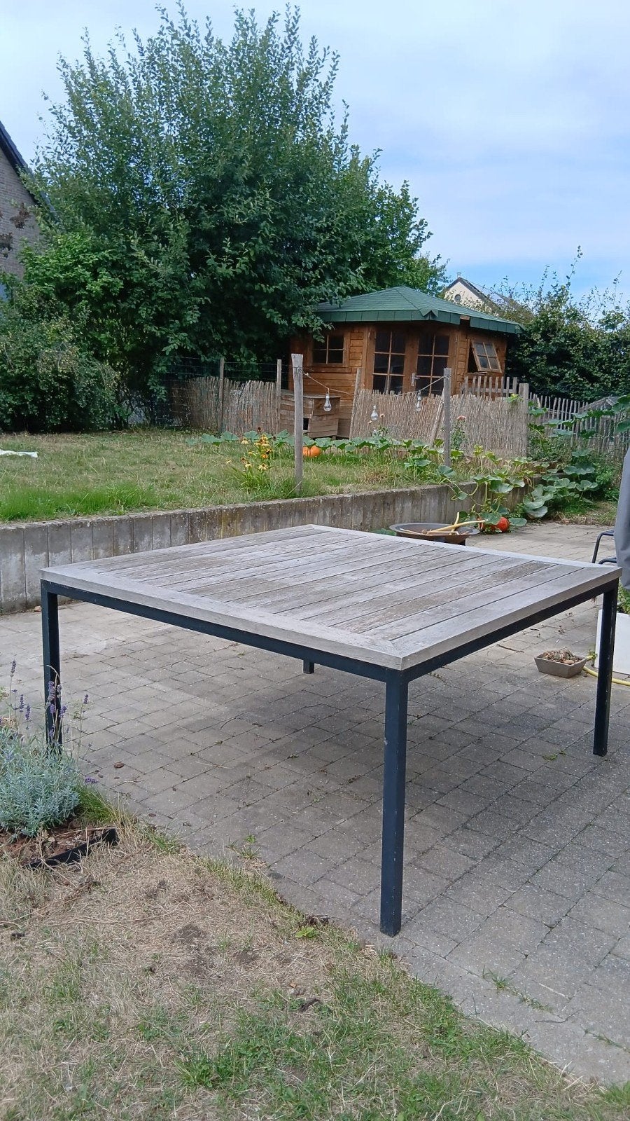 teak tafel 150 cm op 150 cm, Ophalen, Gebruikt, Vierkant, Hout