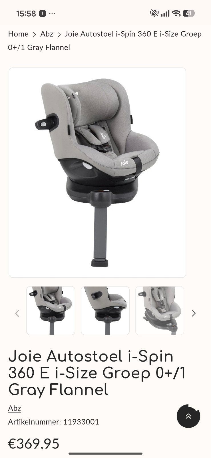 Joie autostoel i-Spin 360 E i-Size zo goed als nieuw, Kinderen en Baby's, Autostoeltjes, Ophalen