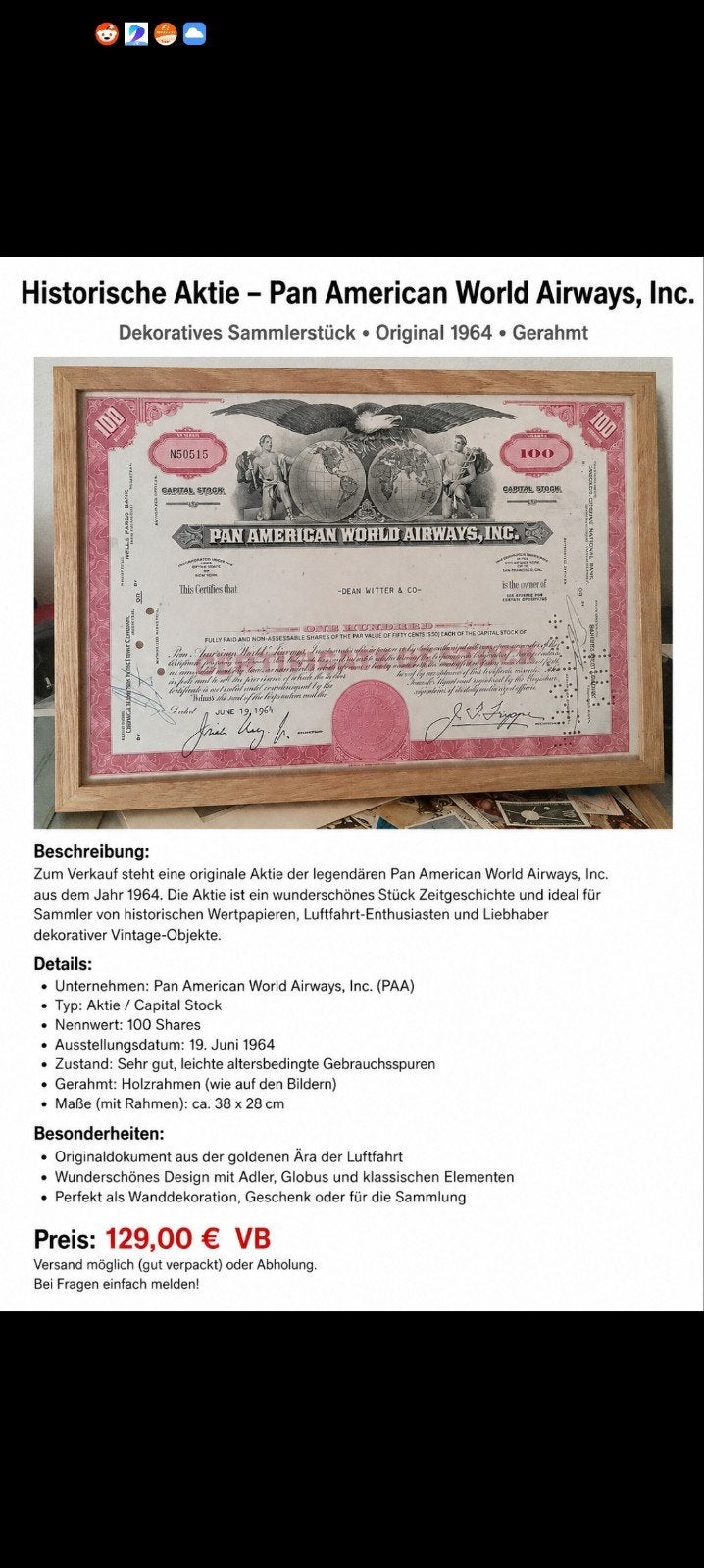 Pan American Airways 1964, Timbres & Monnaies, Actions & Titres, Enlèvement ou Envoi