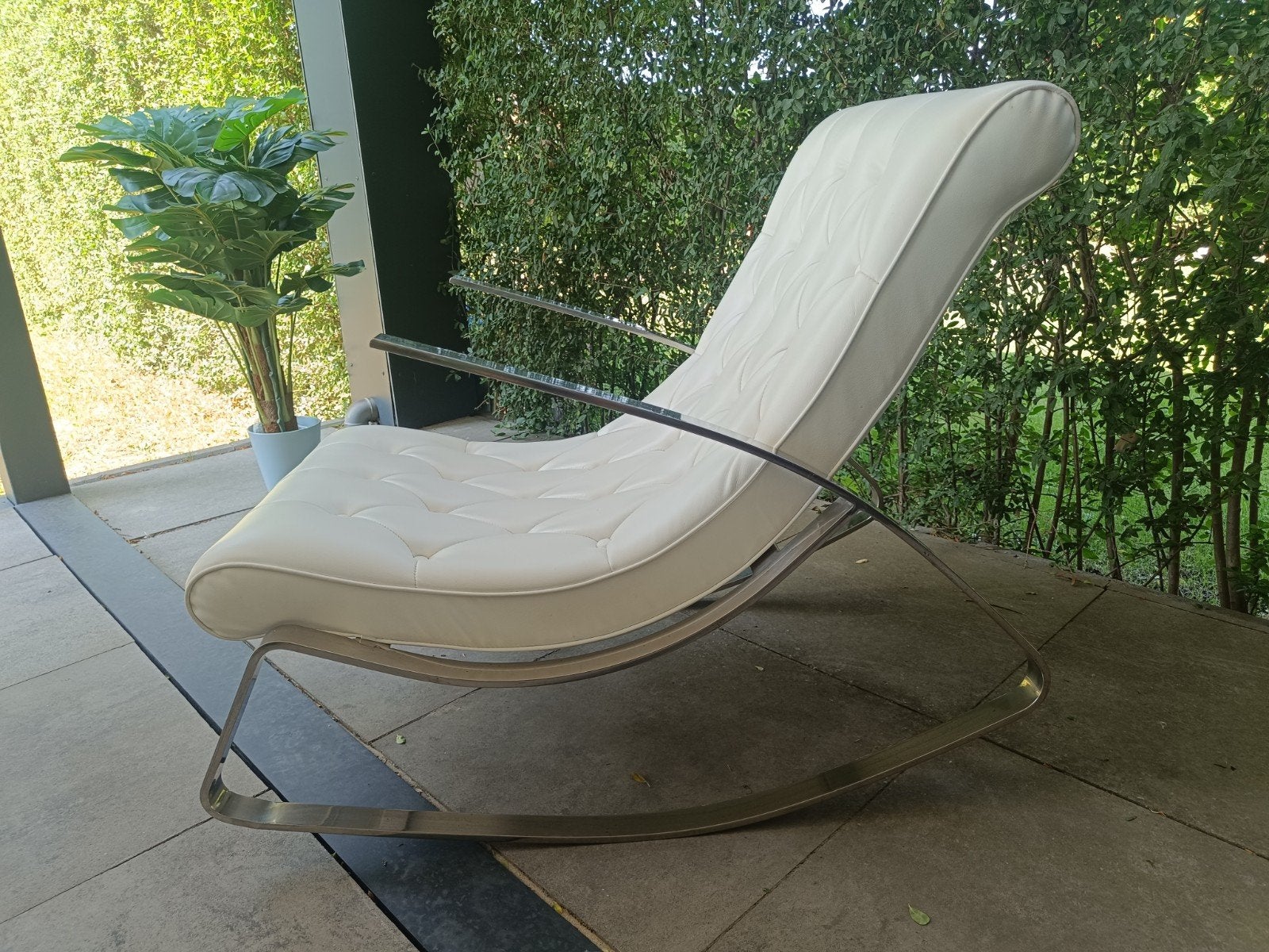 Schommelstoel,wit leder, design, Ophalen, Wit