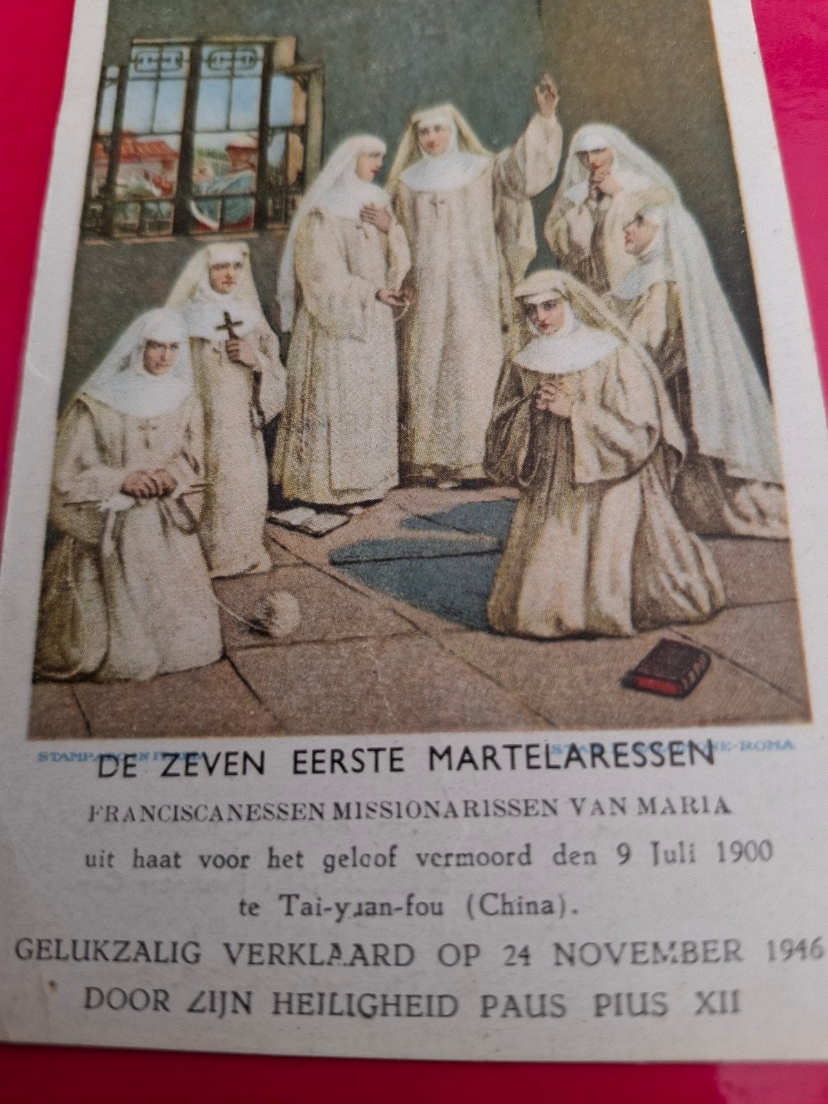 de 7 martelaressen vermoord in china, Ophalen of Verzenden, Bidprentje