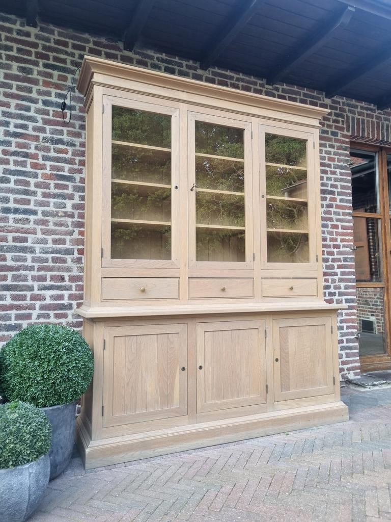 Eiken buffetkast/vitrinekast GRATIS LEVERING, Ophalen, Met deur(en), 200 cm of meer, Eikenhout