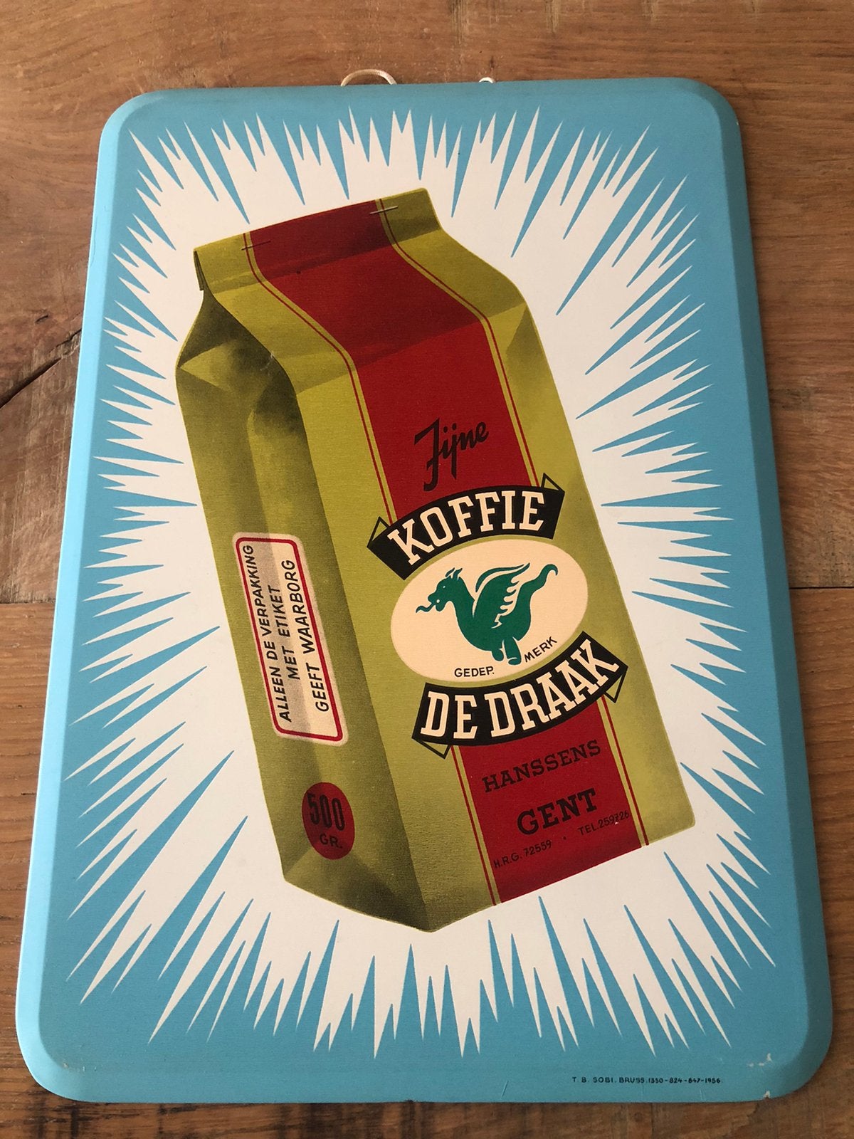 Koffie de draak Gent 1956 blik bord, Verzamelen, Merken en Reclamevoorwerpen, Ophalen of Verzenden, Zo goed als nieuw