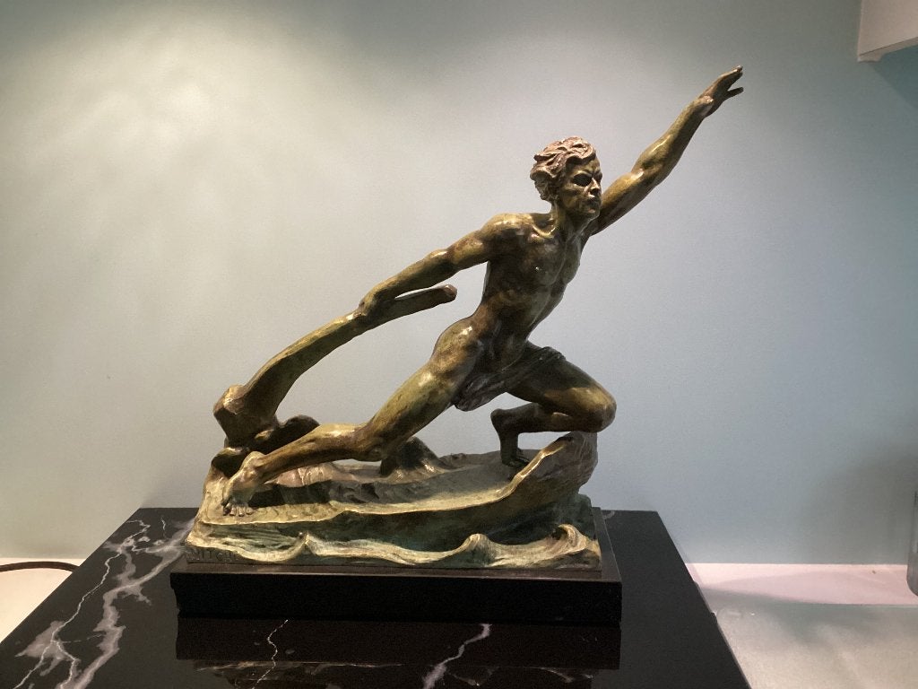 Bronzen beeld ‘  Le Naufragé ‘ getekend Niche. 185/Cb., Antiek en Kunst, Ophalen, Brons