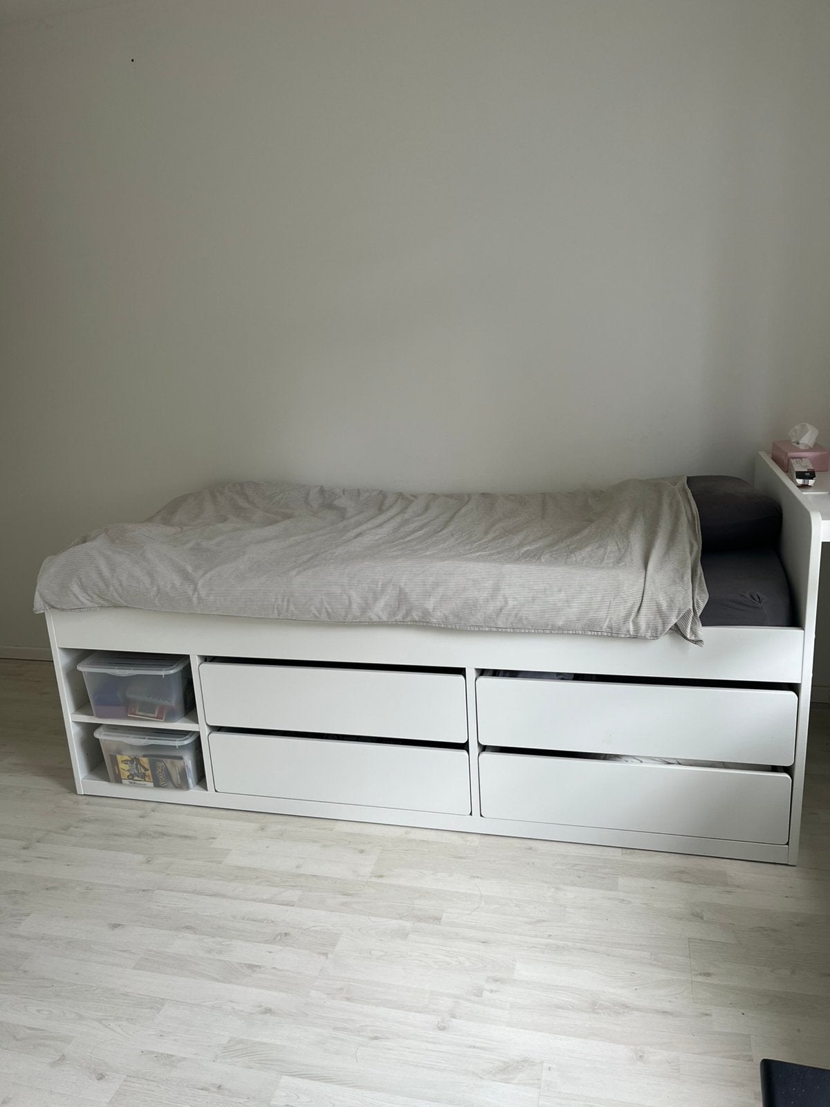 Bed met opbergruimte, Ophalen, 90 cm, Eenpersoons, Wit