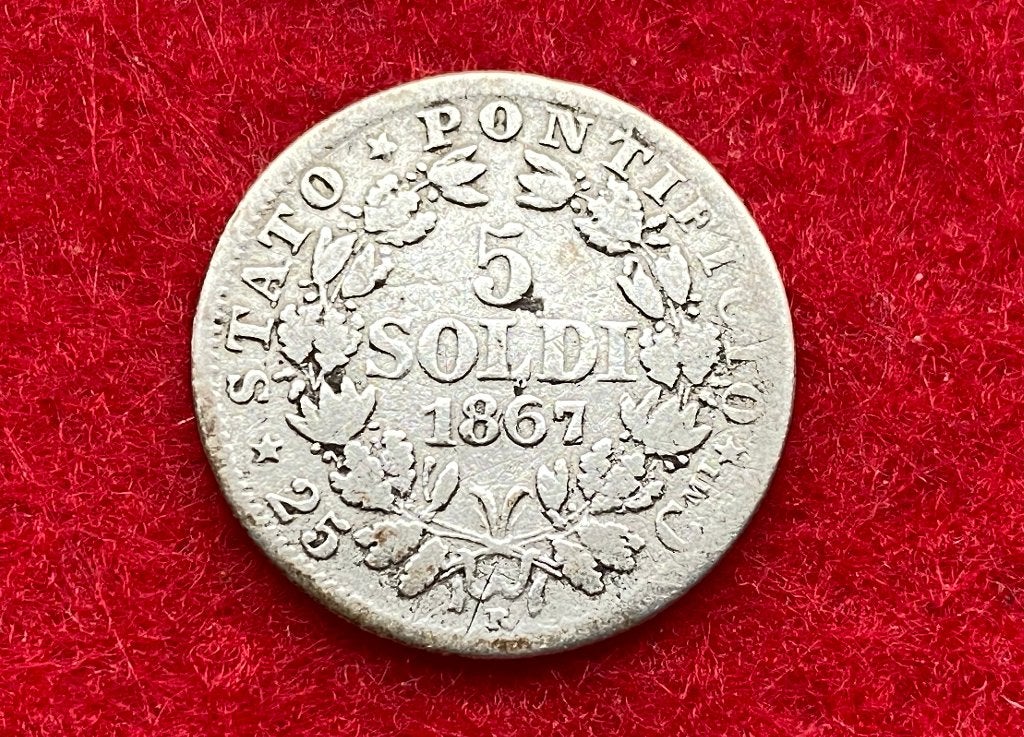 Oude Italiaanse 5 Soldi munt uit 1867 R in zilver, Ophalen of Verzenden, Zilver