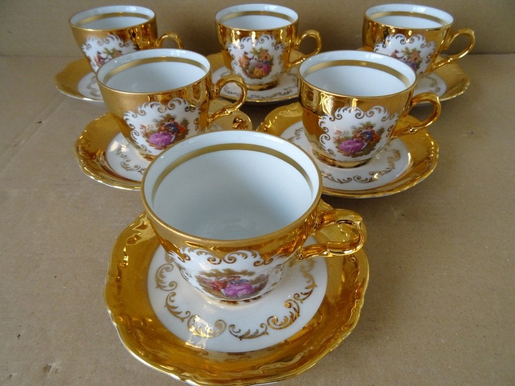 HK Bavaria Tasses et soucoupes vintage dorées richement 1970, Enlèvement ou Envoi