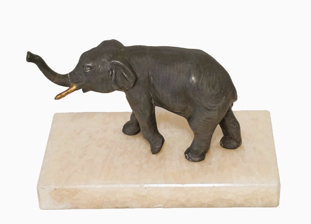 Brons olifant op marmer sokkel., Ophalen of Verzenden, Brons