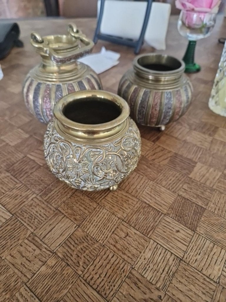 3 decoratieve messing sierpotjes – handwerk – vintage, Ophalen