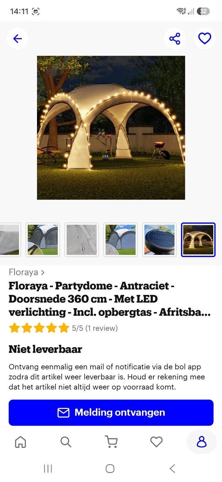Partydome tent 360cm met verlichting en grondzeil 2.5 op 3, Ophalen