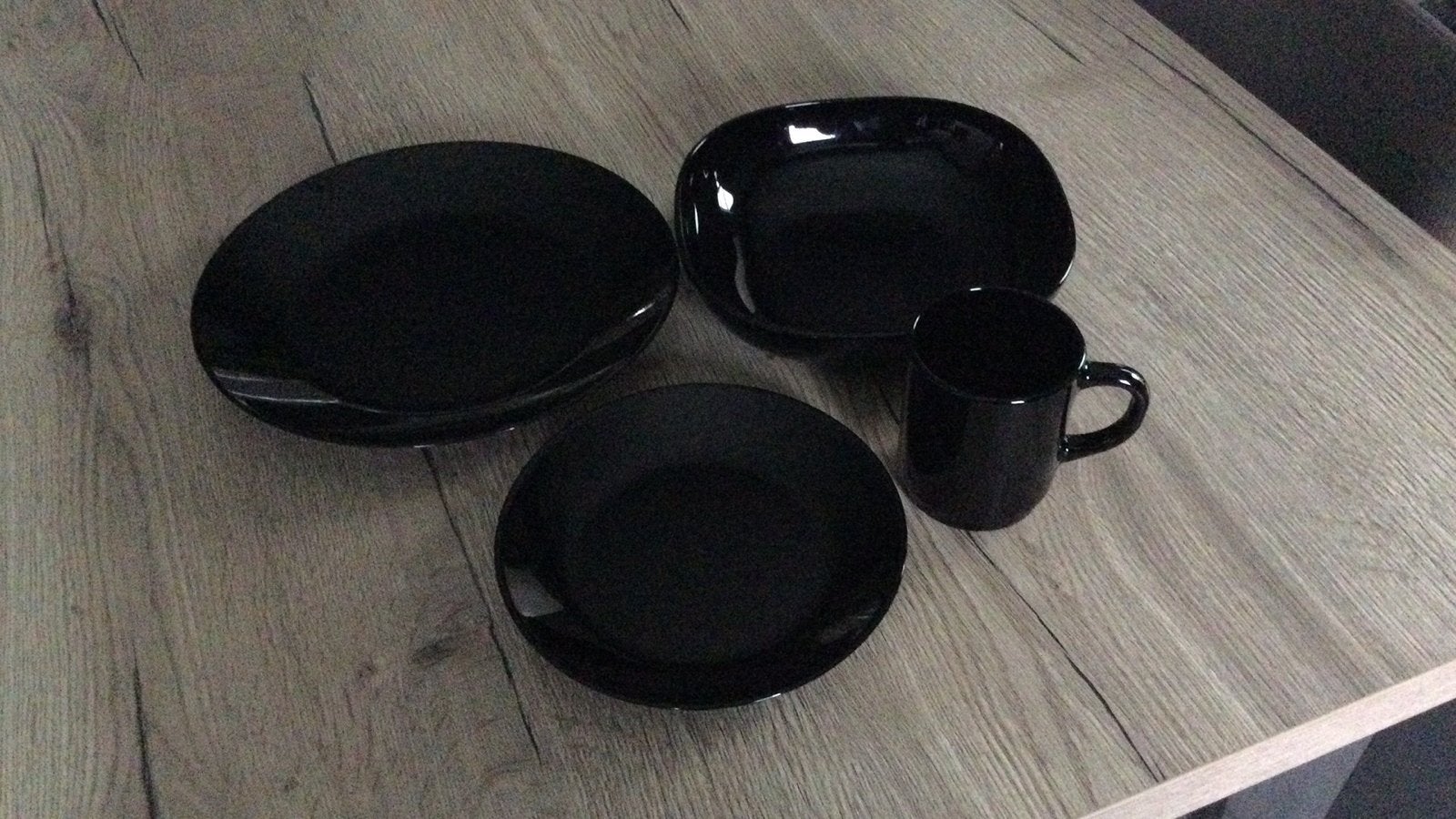 Zwart servies, 12 personen, Ophalen of Verzenden