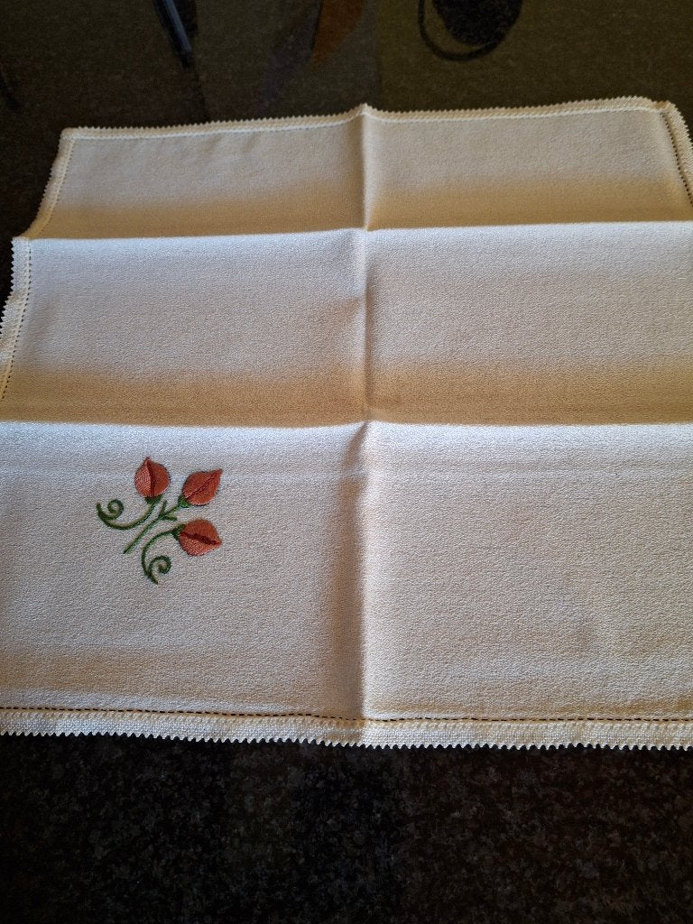 Vintage geborduurde servetten, Ophalen of Verzenden, Zo goed als nieuw, Katoen, Beige