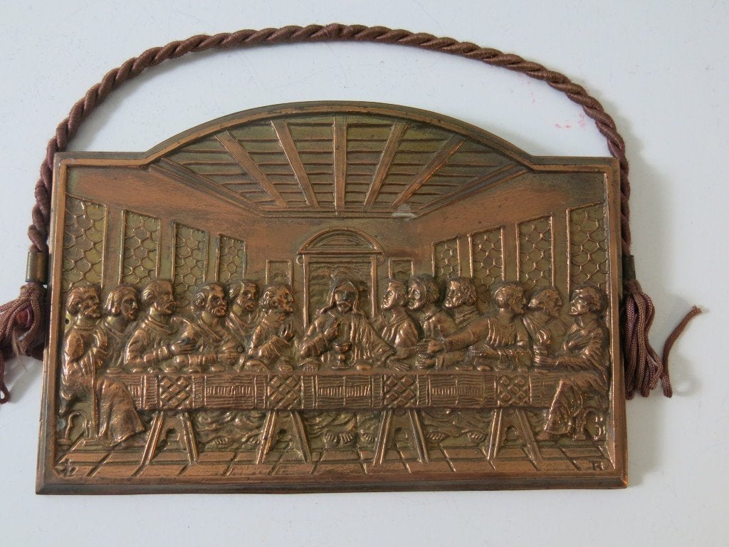 Bronzen plaquette koperreliëf laatste avondmaal, Antiek en Kunst, Antiek | Religieuze voorwerpen, Ophalen of Verzenden