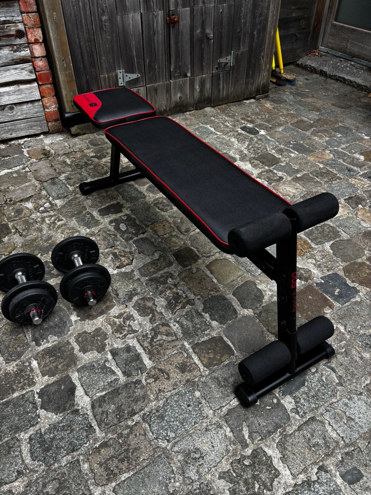 Fitnessbench met 2x 10kg halterset, Ophalen, Zo goed als nieuw, Halterset