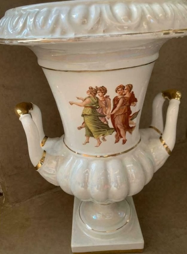 Vintage Hollywood Regency Urnvaas – Parelmoer & Muzen, Antiek en Kunst, Ophalen of Verzenden